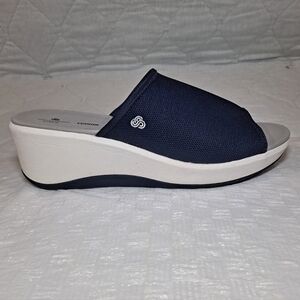 Cloudsteppers By Clarks Wedge Sandals Women's 11M Navy Blue/White Cushion Soft